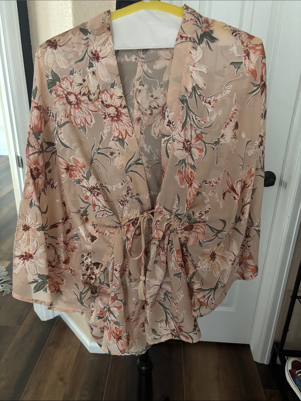 Free People Floral Sheer Kimono in Blush and Coral